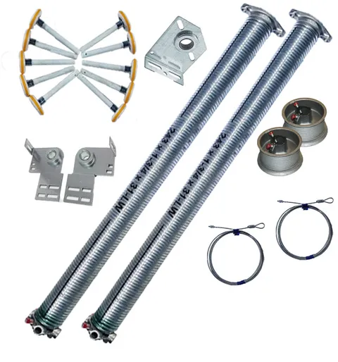 Garage-door springs, drums, cables and rollers arranged for inspection